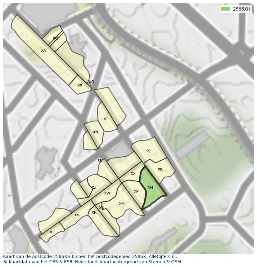 Afbeelding van het postcodegebied 2586 XH op de kaart.