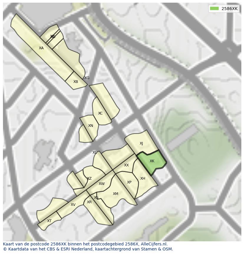 Afbeelding van het postcodegebied 2586 XK op de kaart.