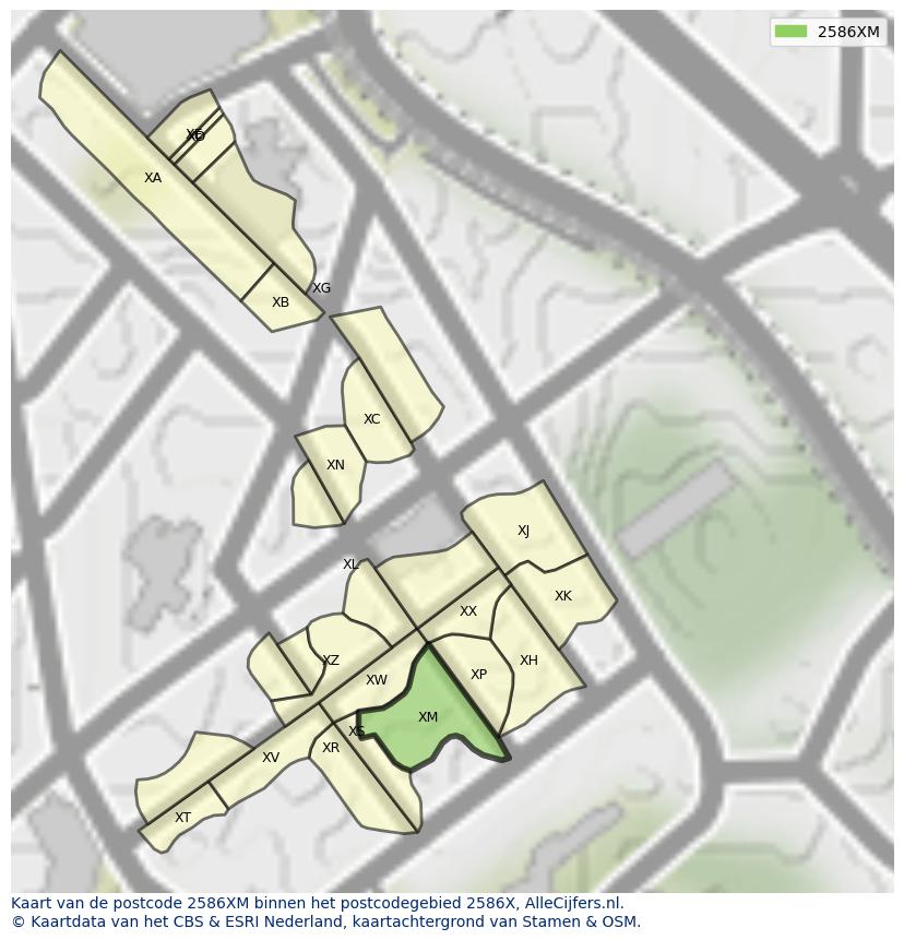 Afbeelding van het postcodegebied 2586 XM op de kaart.