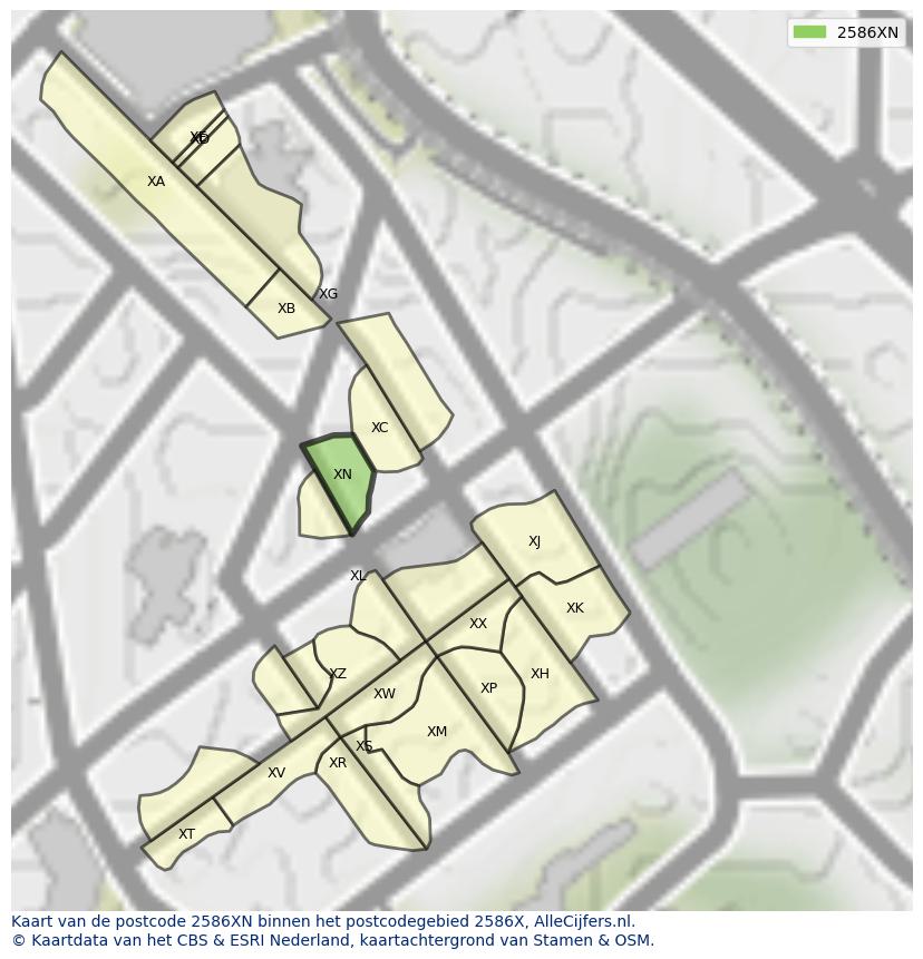 Afbeelding van het postcodegebied 2586 XN op de kaart.
