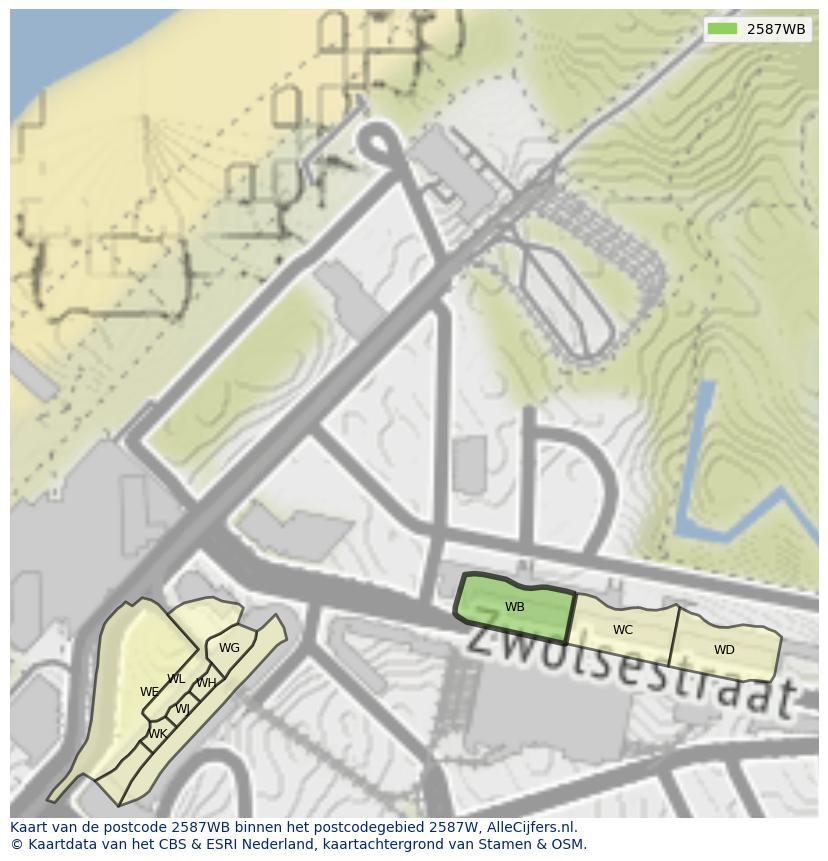 Afbeelding van het postcodegebied 2587 WB op de kaart.