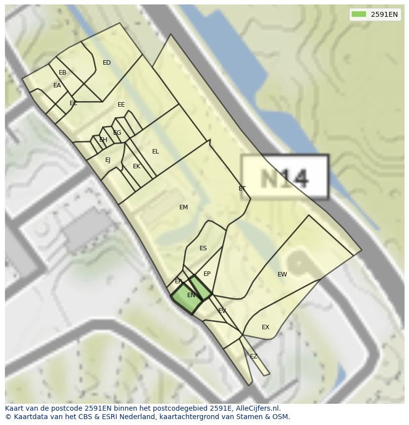 Afbeelding van het postcodegebied 2591 EN op de kaart.