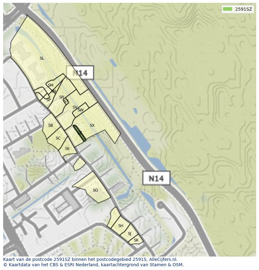 Afbeelding van het postcodegebied 2591 SZ op de kaart.