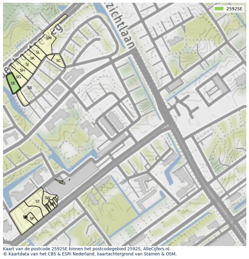 Afbeelding van het postcodegebied 2592 SE op de kaart.