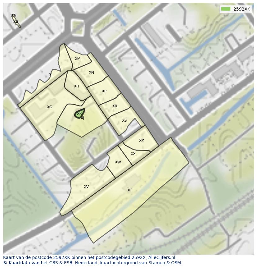 Afbeelding van het postcodegebied 2592 XK op de kaart.