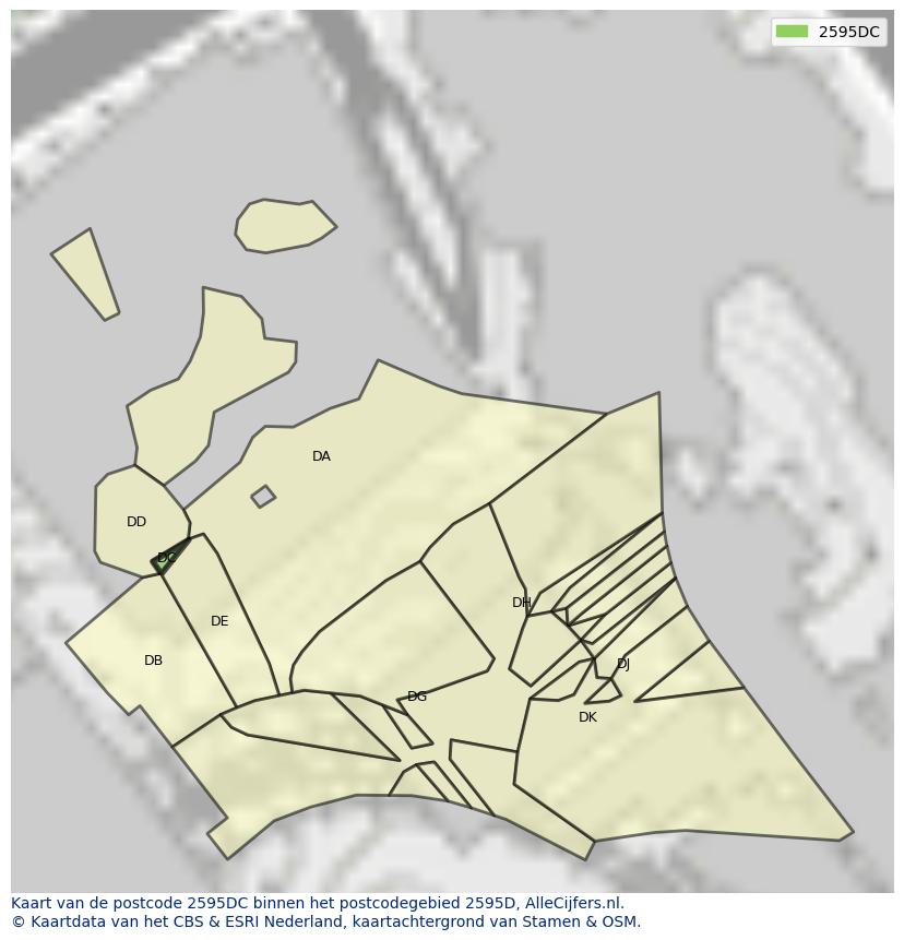 Afbeelding van het postcodegebied 2595 DC op de kaart.