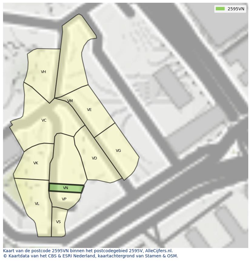 Afbeelding van het postcodegebied 2595 VN op de kaart.