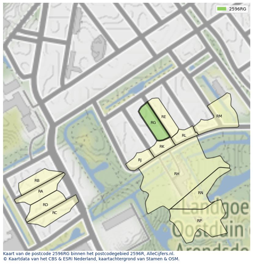 Afbeelding van het postcodegebied 2596 RG op de kaart.