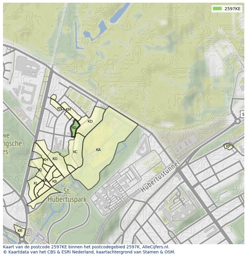 Afbeelding van het postcodegebied 2597 KE op de kaart.