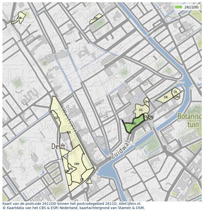 Afbeelding van het postcodegebied 2611 DD op de kaart.