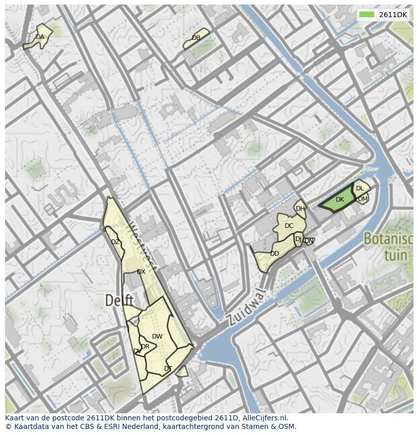 Afbeelding van het postcodegebied 2611 DK op de kaart.