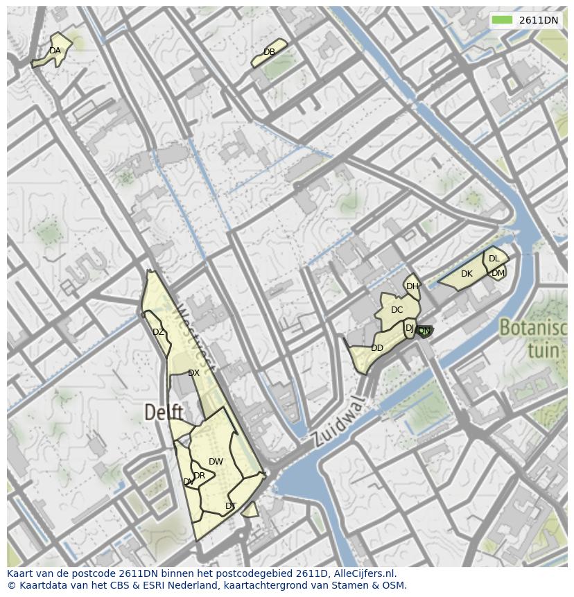 Afbeelding van het postcodegebied 2611 DN op de kaart.