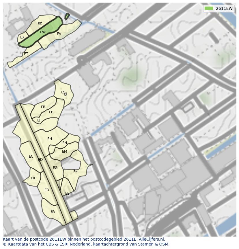 Afbeelding van het postcodegebied 2611 EW op de kaart.