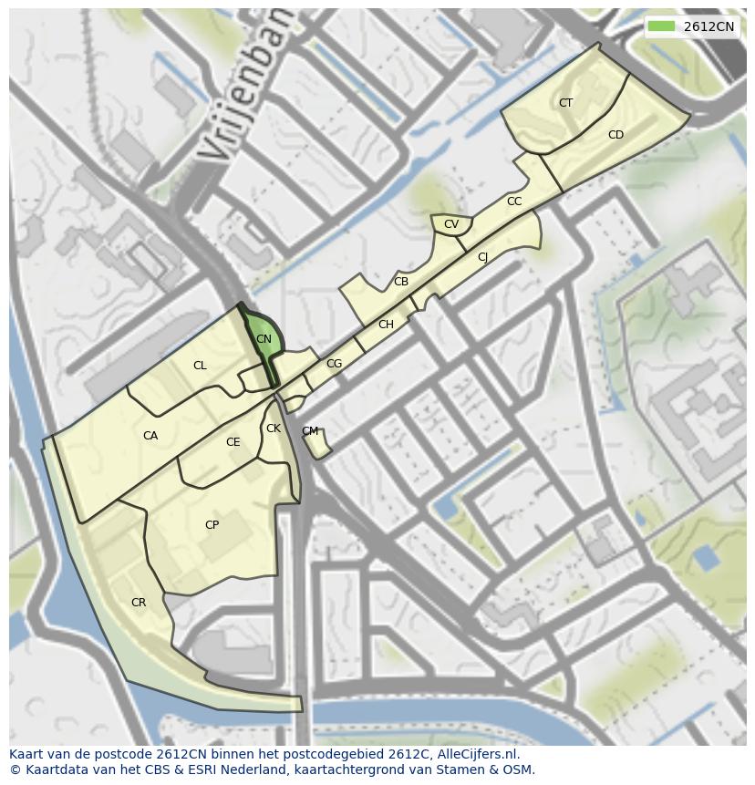 Afbeelding van het postcodegebied 2612 CN op de kaart.