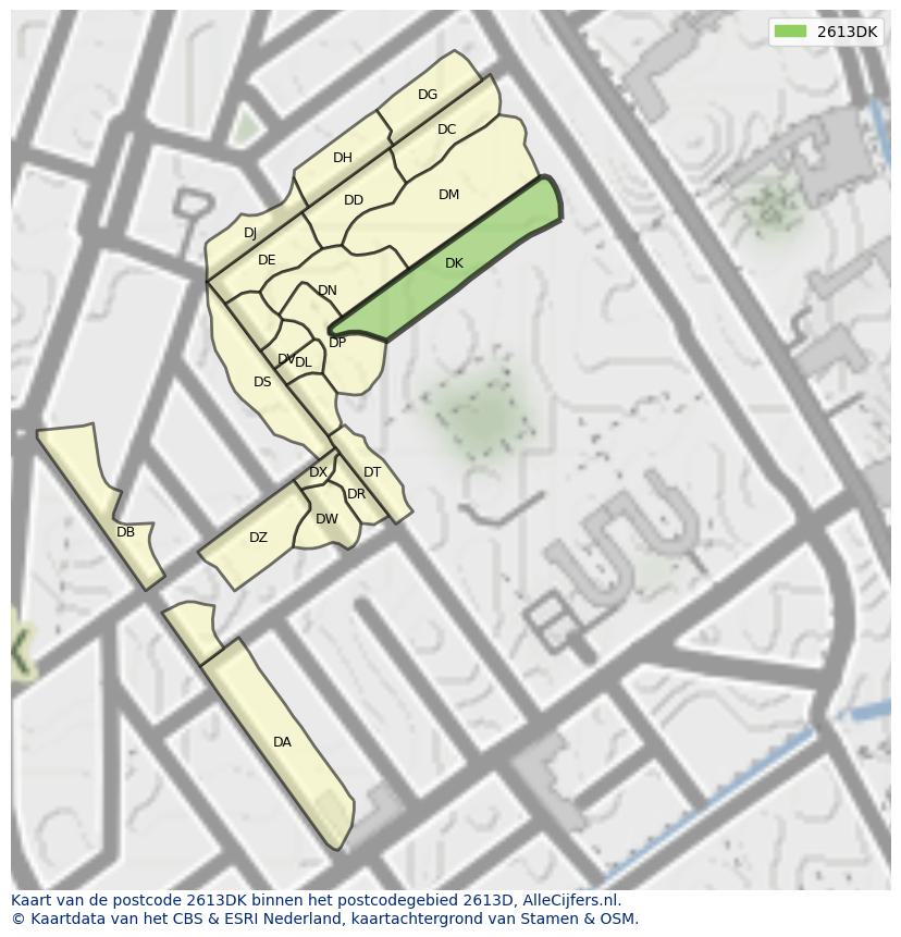 Afbeelding van het postcodegebied 2613 DK op de kaart.