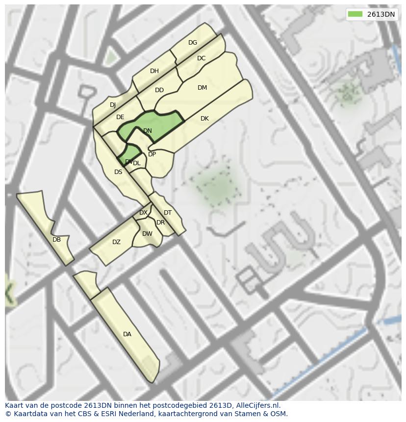 Afbeelding van het postcodegebied 2613 DN op de kaart.