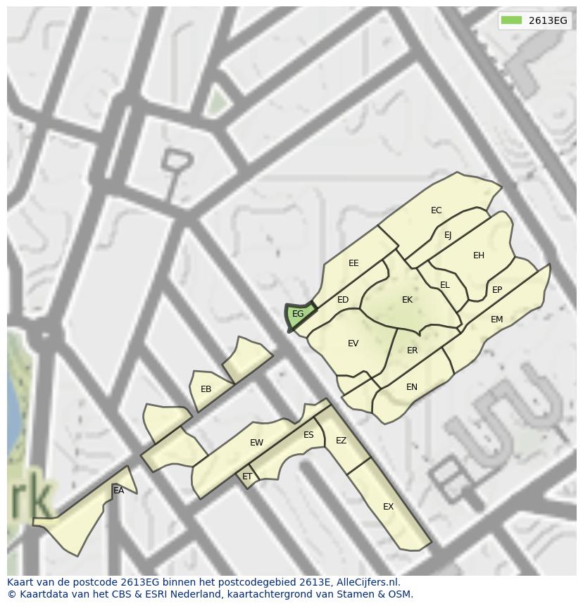 Afbeelding van het postcodegebied 2613 EG op de kaart.