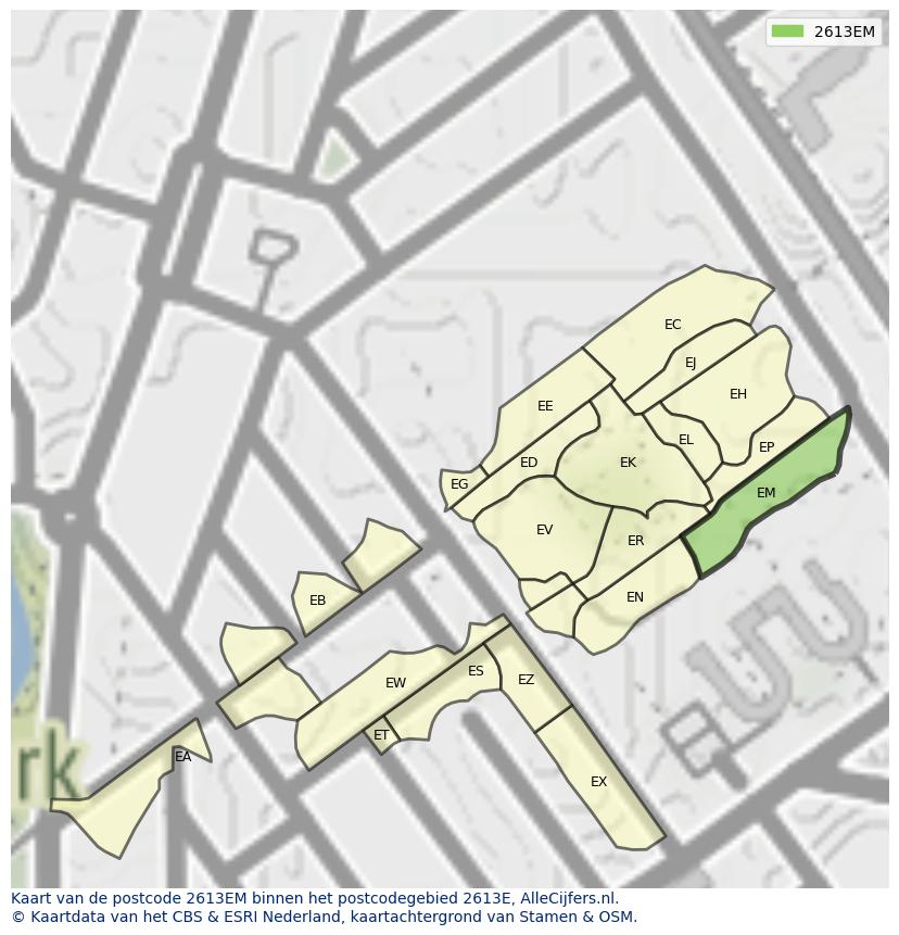 Afbeelding van het postcodegebied 2613 EM op de kaart.