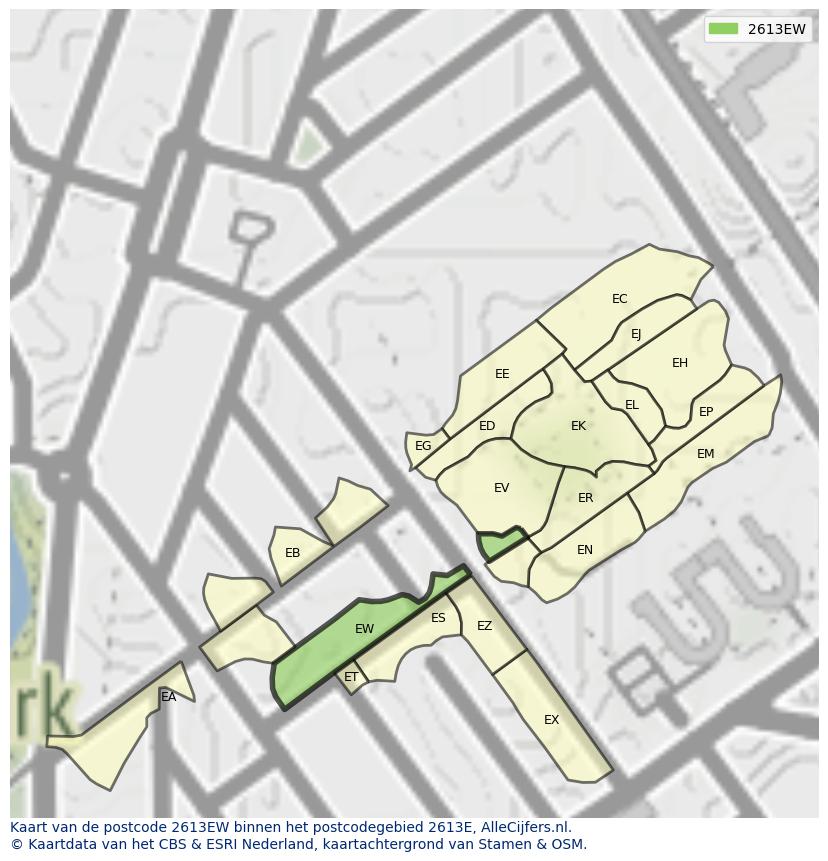 Afbeelding van het postcodegebied 2613 EW op de kaart.