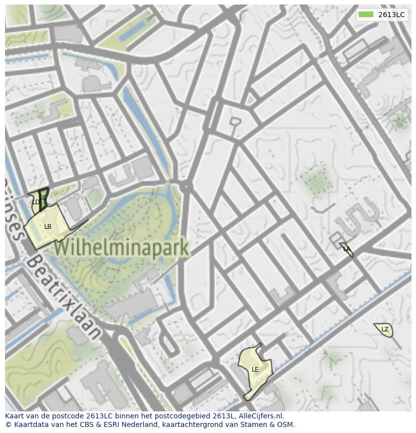 Afbeelding van het postcodegebied 2613 LC op de kaart.
