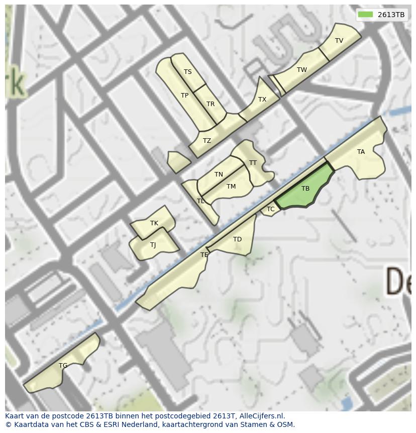 Afbeelding van het postcodegebied 2613 TB op de kaart.