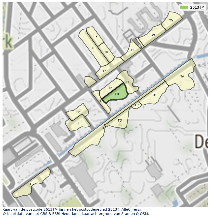 Afbeelding van het postcodegebied 2613 TM op de kaart.