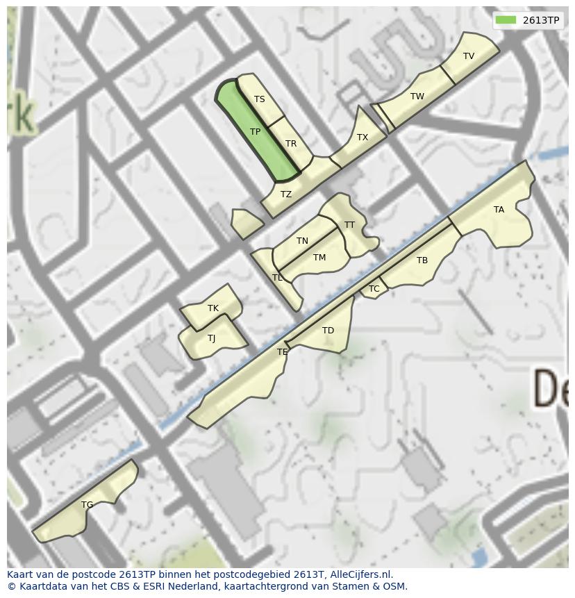 Afbeelding van het postcodegebied 2613 TP op de kaart.