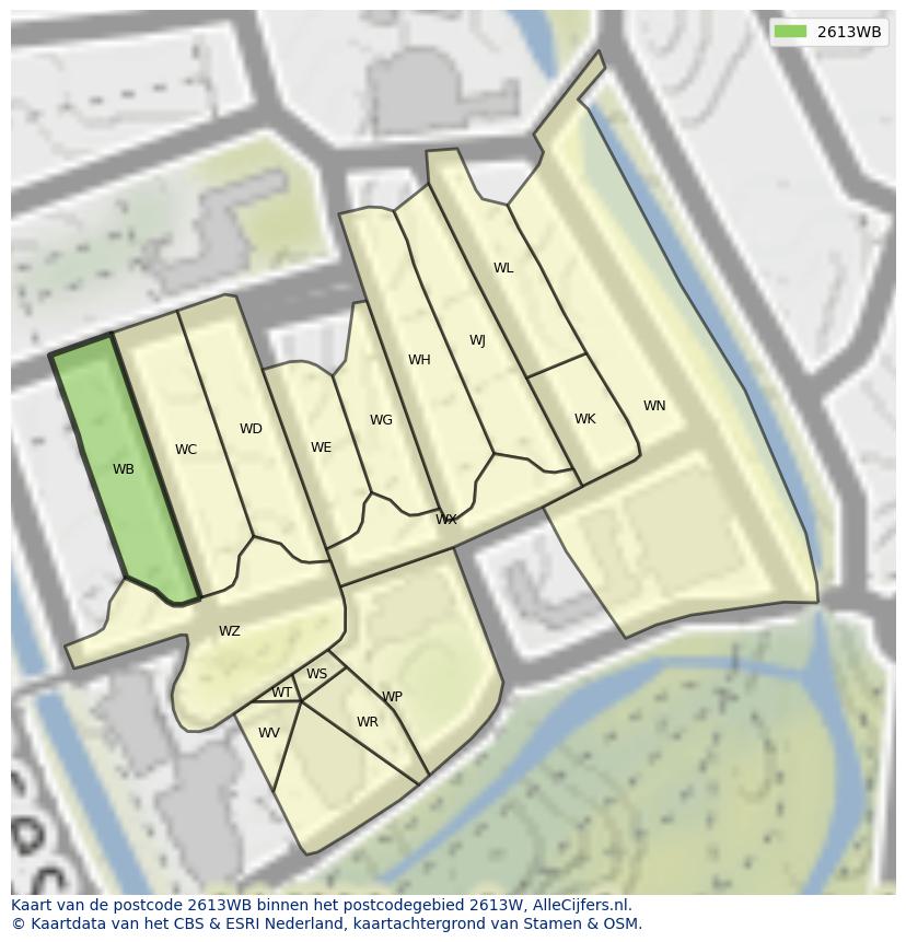 Afbeelding van het postcodegebied 2613 WB op de kaart.