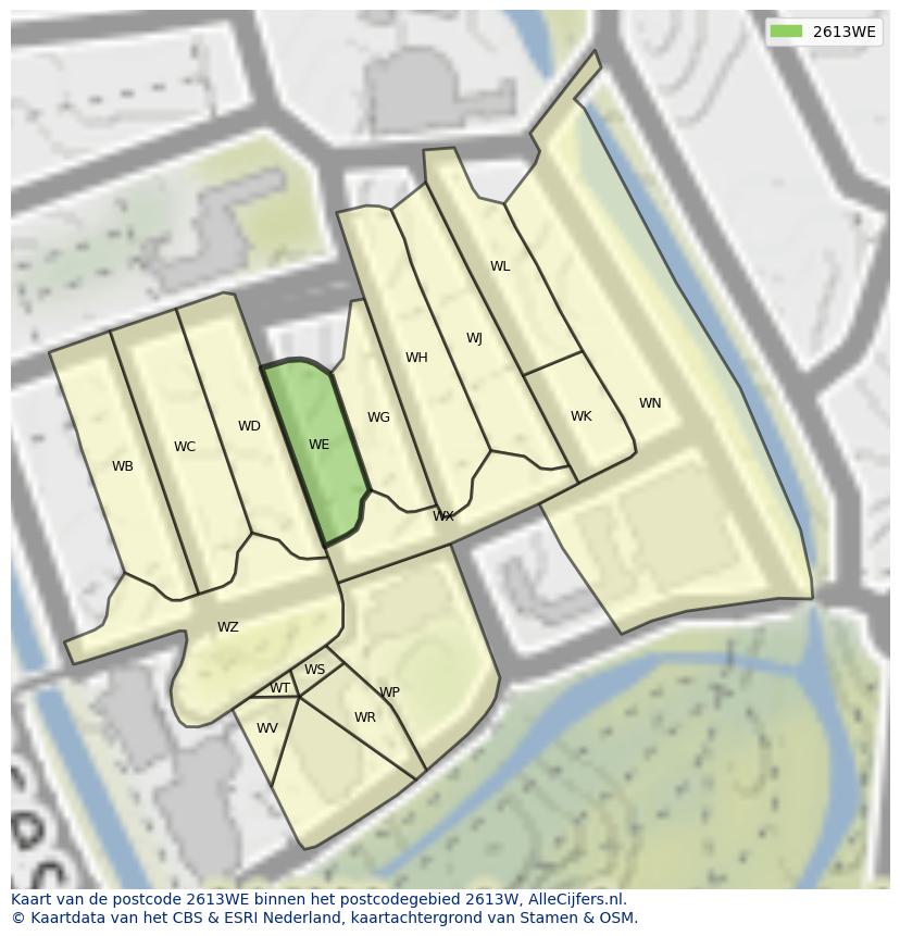 Afbeelding van het postcodegebied 2613 WE op de kaart.