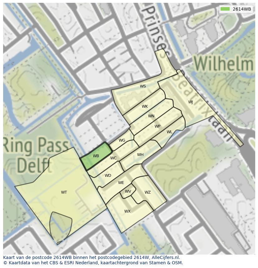 Afbeelding van het postcodegebied 2614 WB op de kaart.