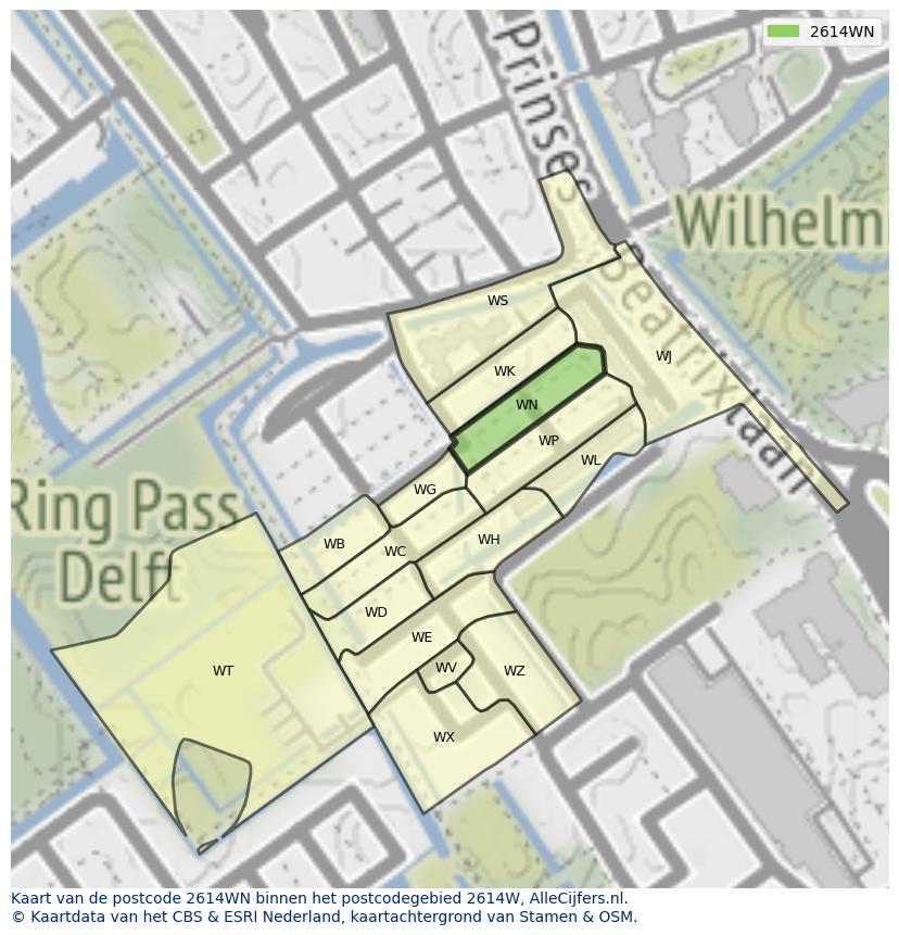 Afbeelding van het postcodegebied 2614 WN op de kaart.
