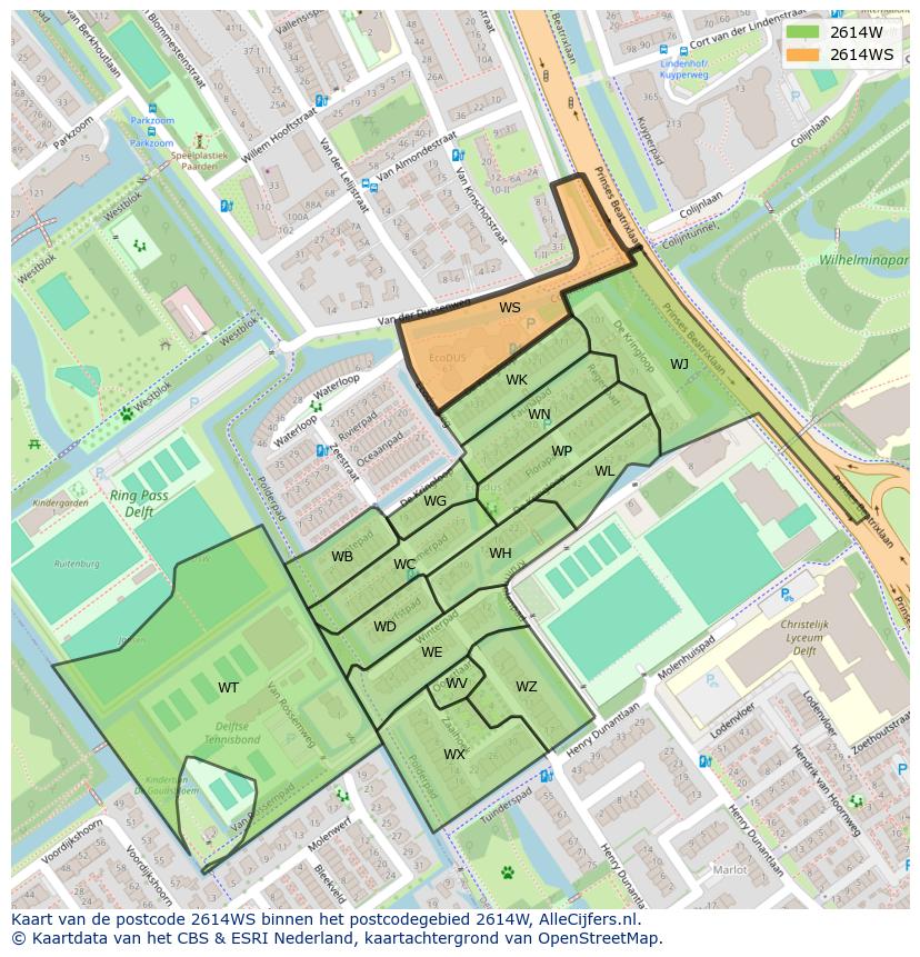 Afbeelding van het postcodegebied 2614 WS op de kaart.