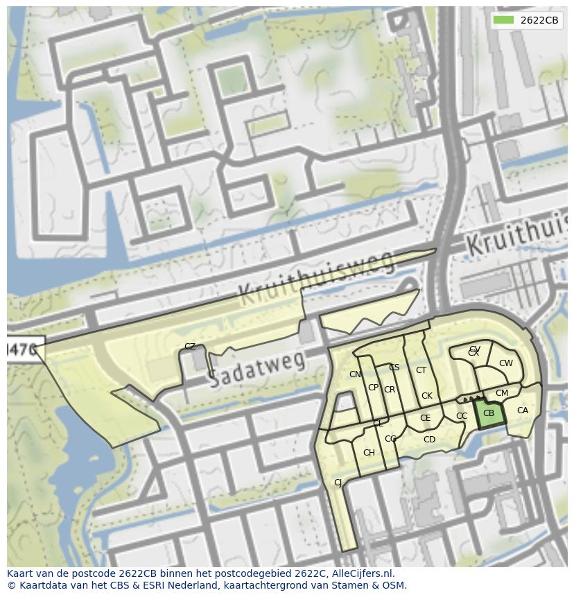 Afbeelding van het postcodegebied 2622 CB op de kaart.