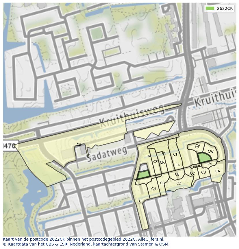 Afbeelding van het postcodegebied 2622 CK op de kaart.