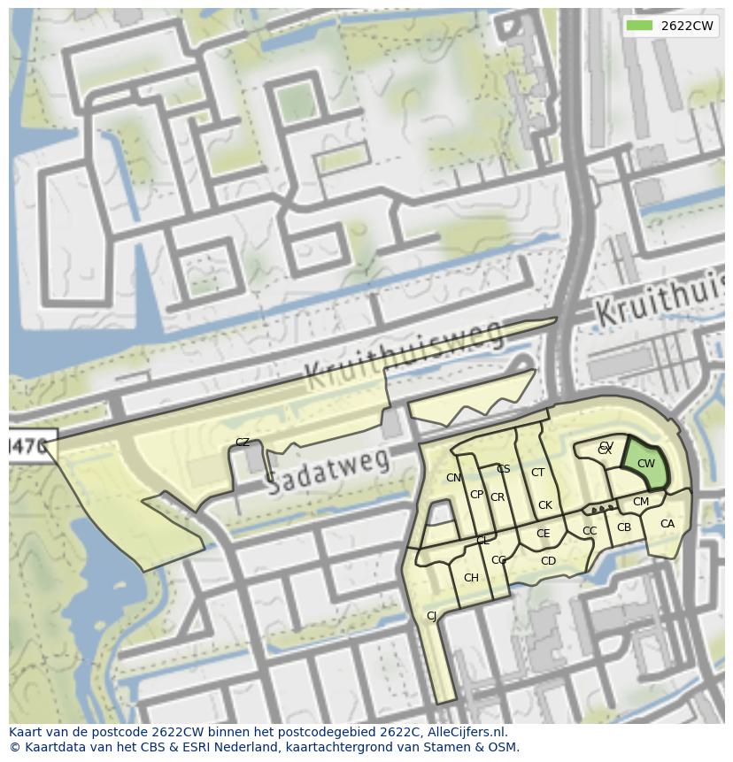 Afbeelding van het postcodegebied 2622 CW op de kaart.
