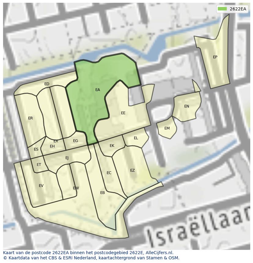 Afbeelding van het postcodegebied 2622 EA op de kaart.