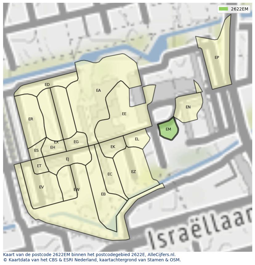 Afbeelding van het postcodegebied 2622 EM op de kaart.