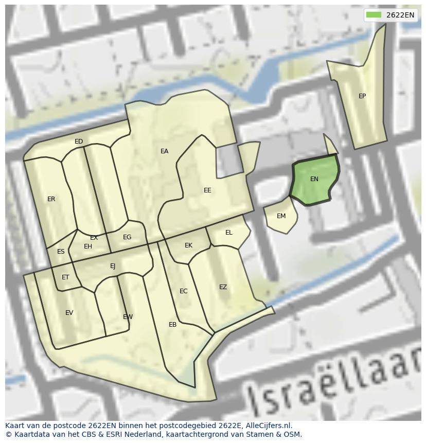 Afbeelding van het postcodegebied 2622 EN op de kaart.