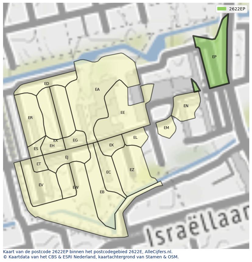 Afbeelding van het postcodegebied 2622 EP op de kaart.