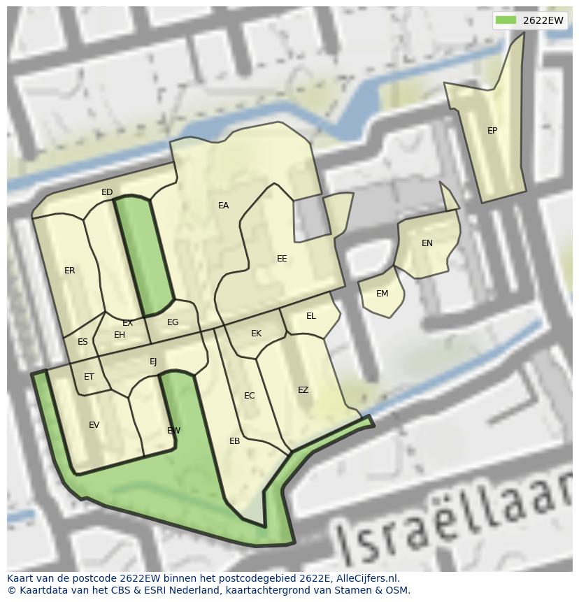Afbeelding van het postcodegebied 2622 EW op de kaart.