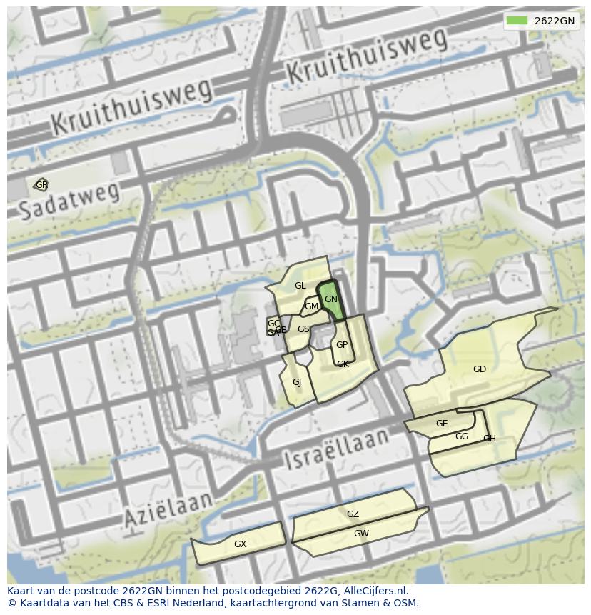 Afbeelding van het postcodegebied 2622 GN op de kaart.