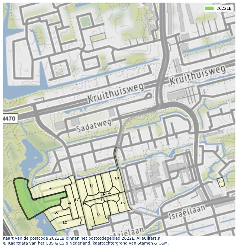 Afbeelding van het postcodegebied 2622 LB op de kaart.