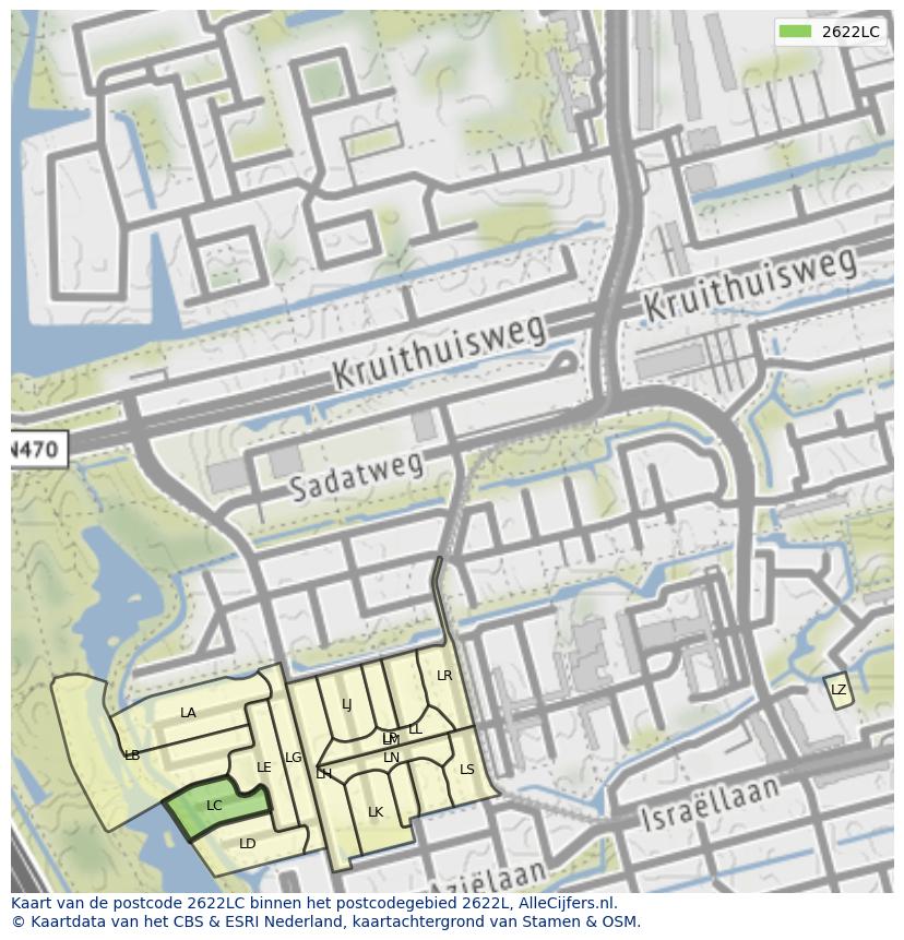 Afbeelding van het postcodegebied 2622 LC op de kaart.