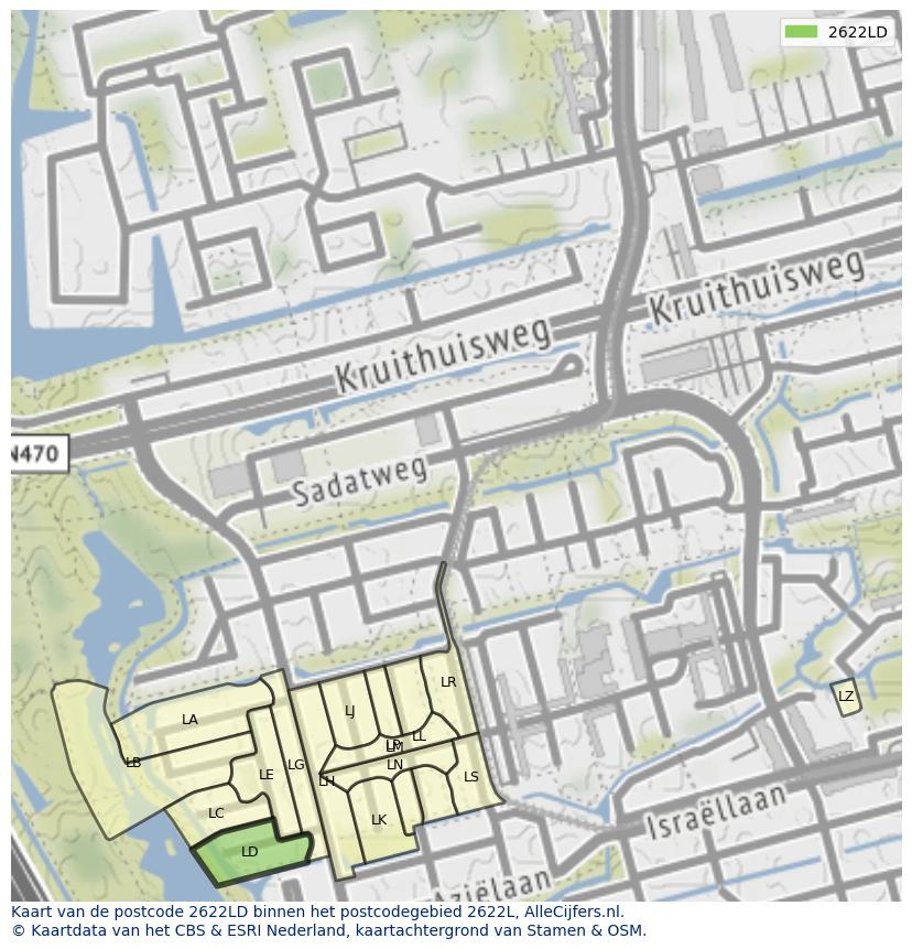 Afbeelding van het postcodegebied 2622 LD op de kaart.