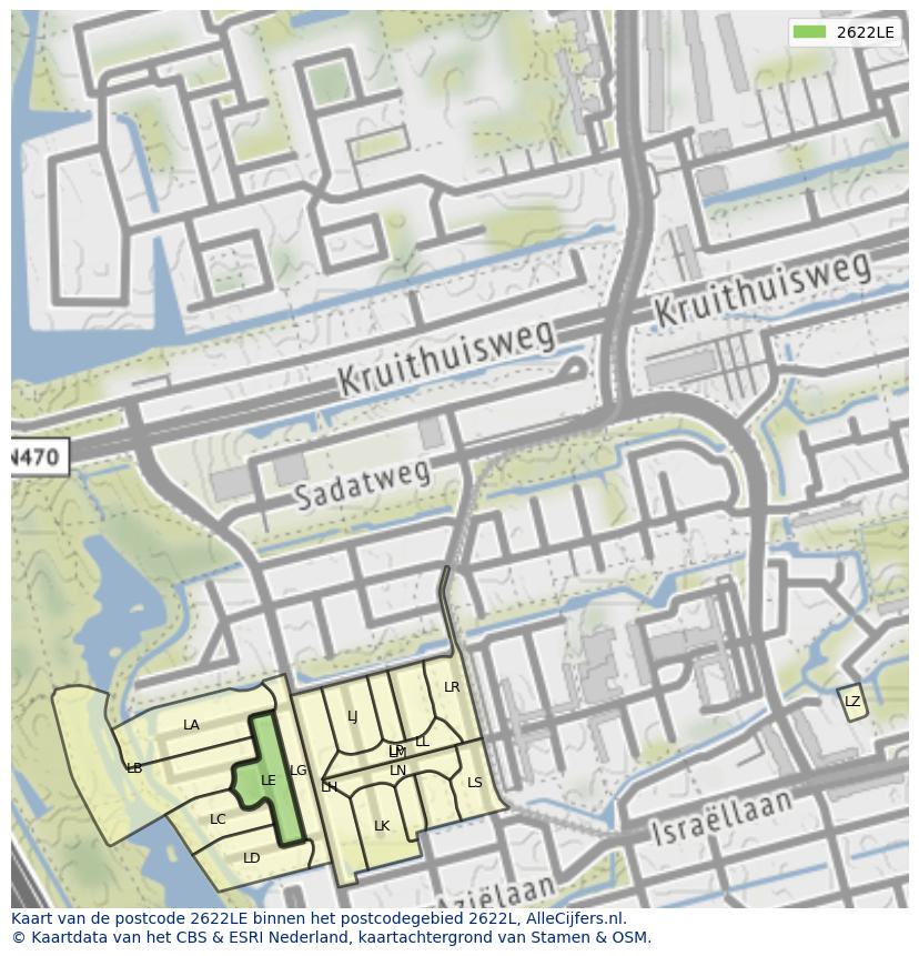 Afbeelding van het postcodegebied 2622 LE op de kaart.