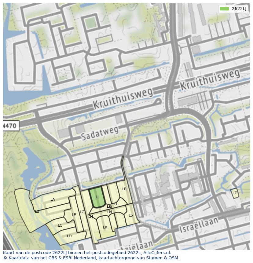 Afbeelding van het postcodegebied 2622 LJ op de kaart.