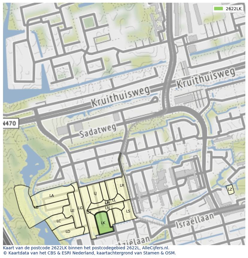 Afbeelding van het postcodegebied 2622 LK op de kaart.