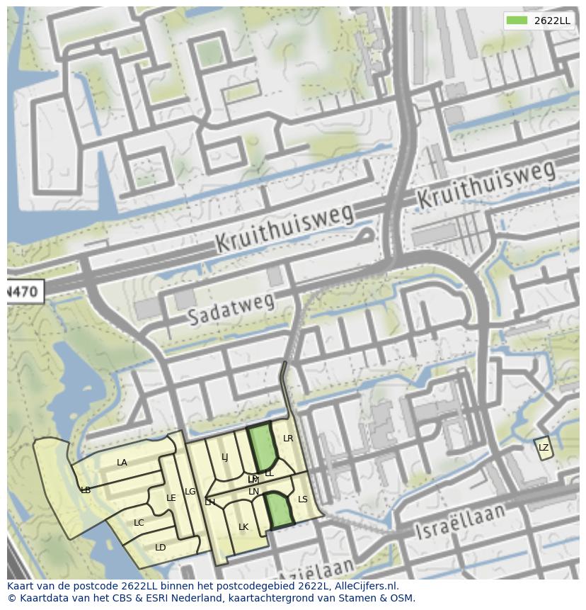 Afbeelding van het postcodegebied 2622 LL op de kaart.