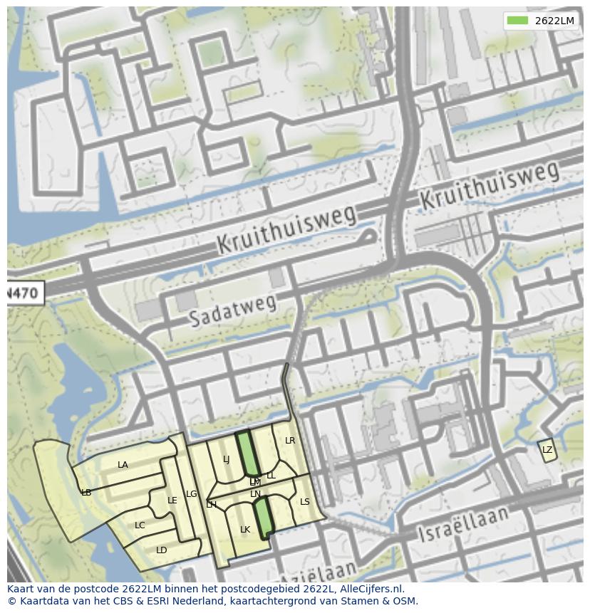 Afbeelding van het postcodegebied 2622 LM op de kaart.