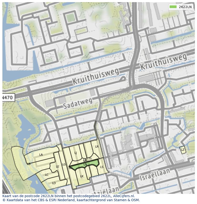 Afbeelding van het postcodegebied 2622 LN op de kaart.
